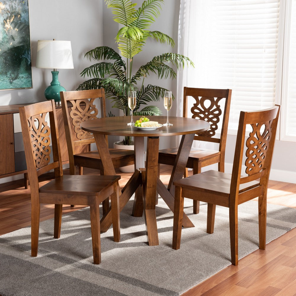 Baxton Studio - Valda Dining Set in Walnut Brown - Valda-Walnut-5PC Dining Set view 7