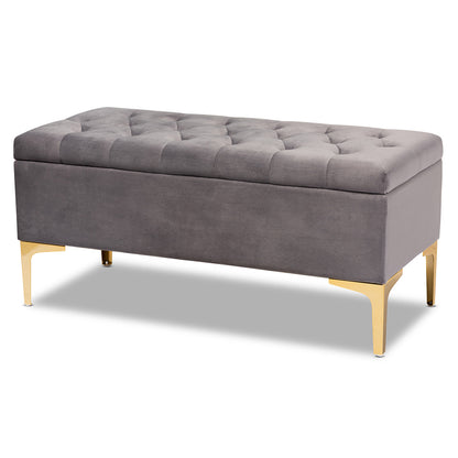 Baxton Studio - Valere Storage Ottoman in Grey/Gold - WS-H68-GD-Grey Velvet/Gold-Otto view 1