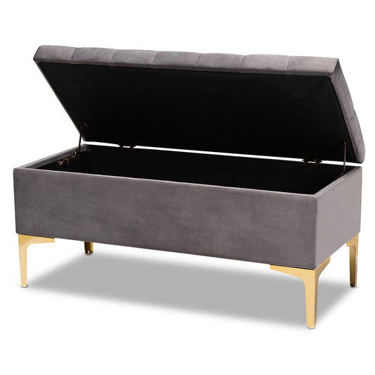 Baxton Studio - Valere Storage Ottoman in Grey/Gold - WS-H68-GD-Grey Velvet/Gold-Otto view 2