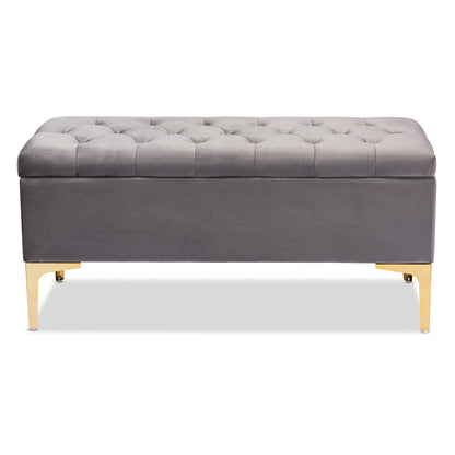 Baxton Studio - Valere Storage Ottoman in Grey/Gold - WS-H68-GD-Grey Velvet/Gold-Otto view 3