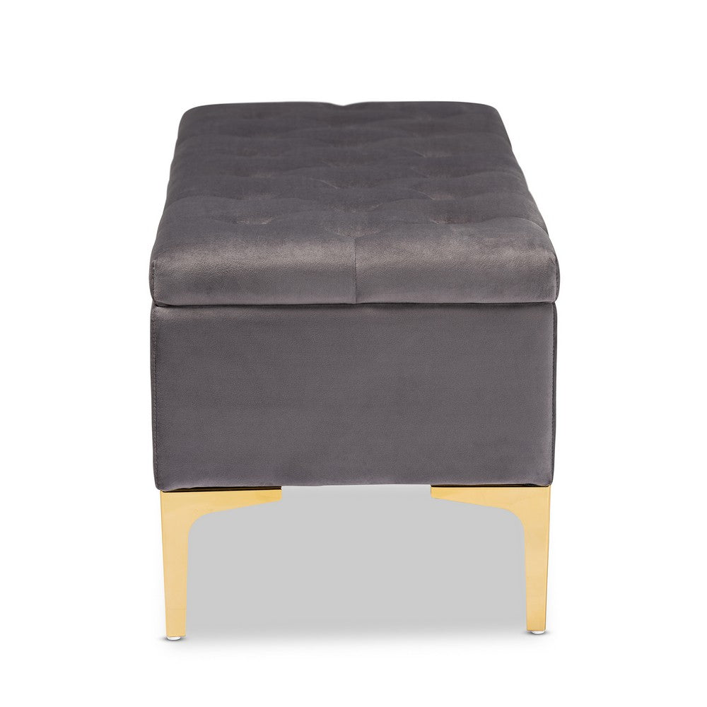 Baxton Studio - Valere Storage Ottoman in Grey/Gold - WS-H68-GD-Grey Velvet/Gold-Otto view 4