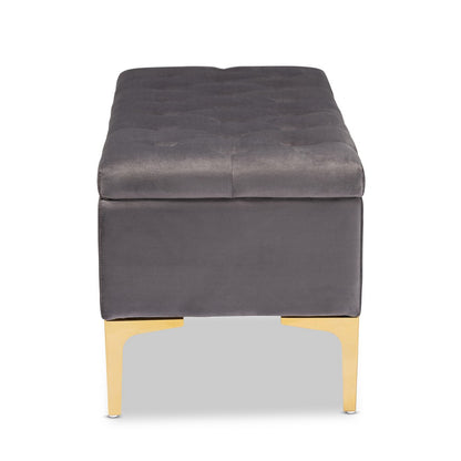 Baxton Studio - Valere Storage Ottoman in Grey/Gold - WS-H68-GD-Grey Velvet/Gold-Otto view 4