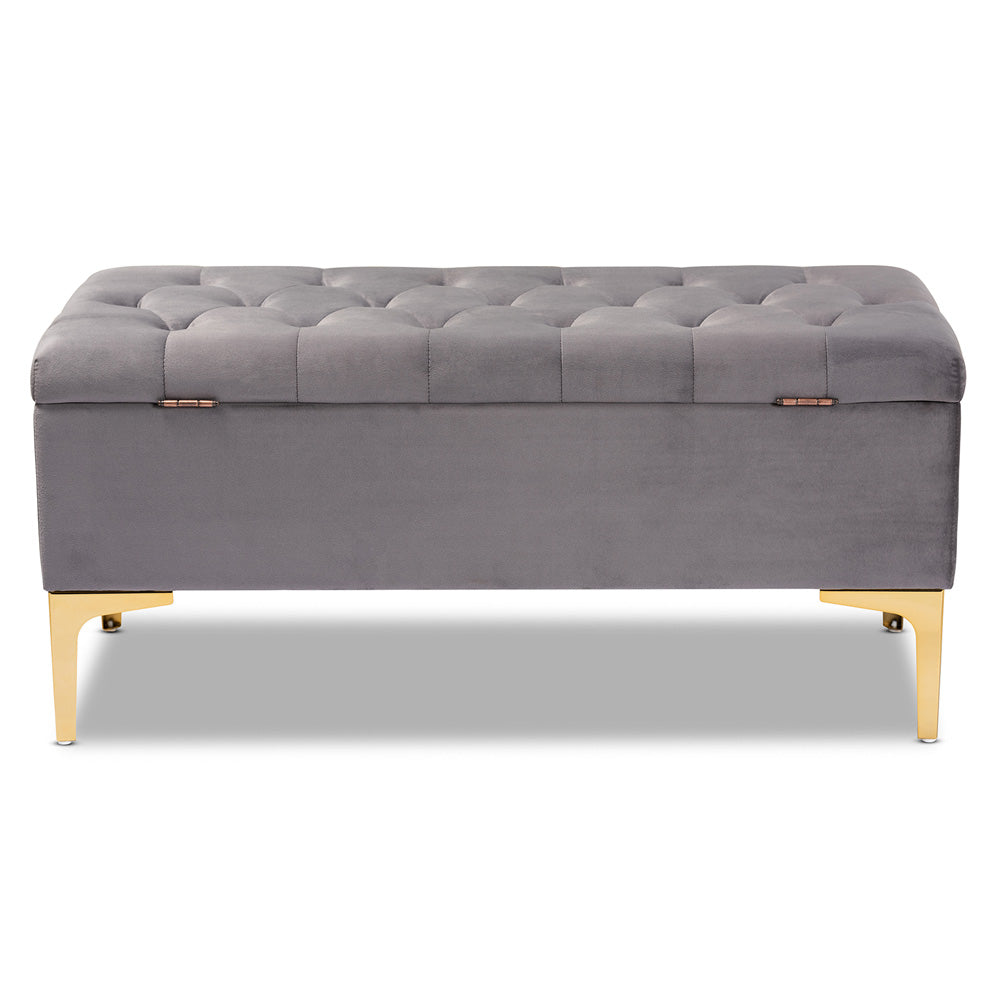 Baxton Studio - Valere Storage Ottoman in Grey/Gold - WS-H68-GD-Grey Velvet/Gold-Otto view 5