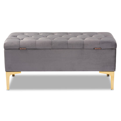 Baxton Studio - Valere Storage Ottoman in Grey/Gold - WS-H68-GD-Grey Velvet/Gold-Otto view 5