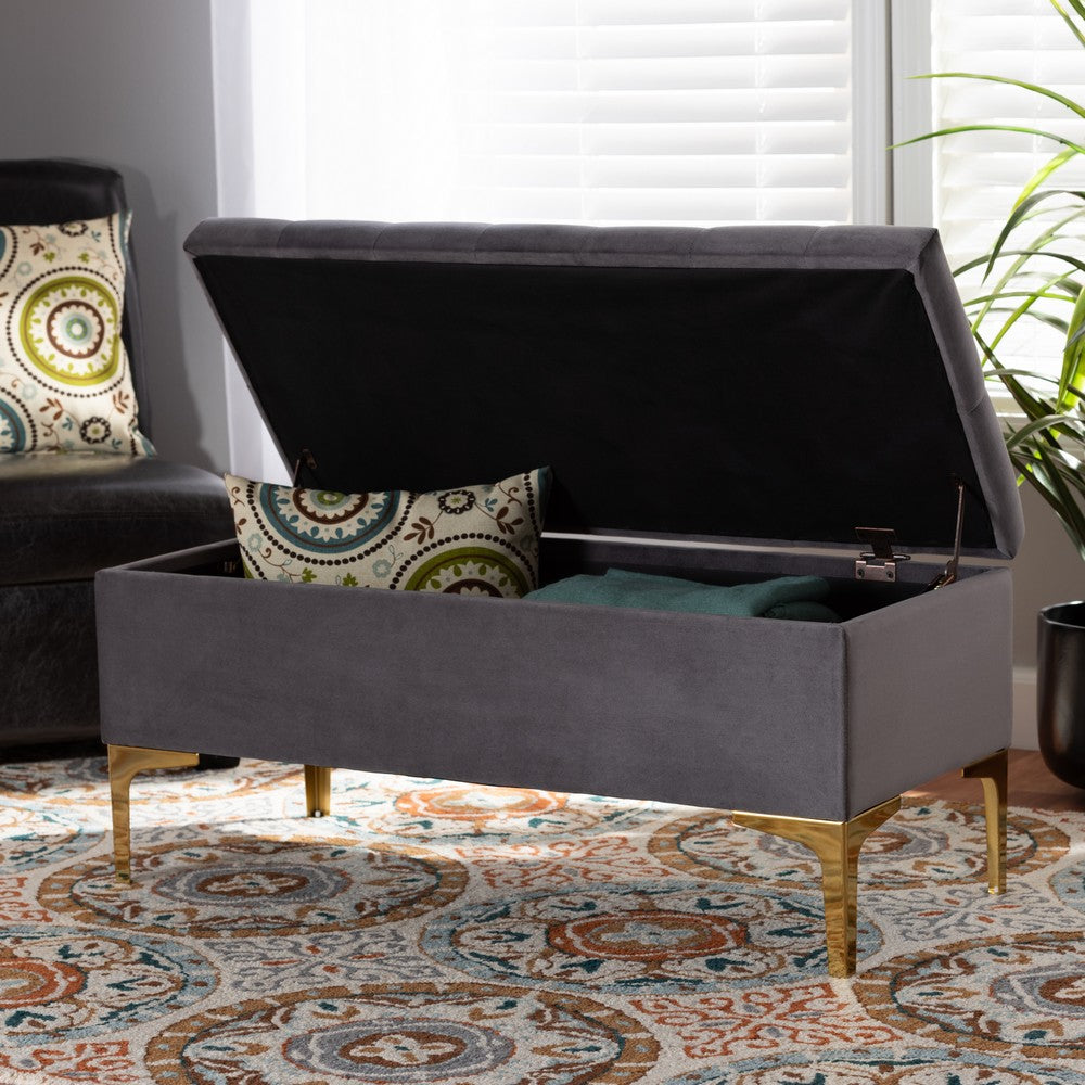 Baxton Studio - Valere Storage Ottoman in Grey/Gold - WS-H68-GD-Grey Velvet/Gold-Otto view 9