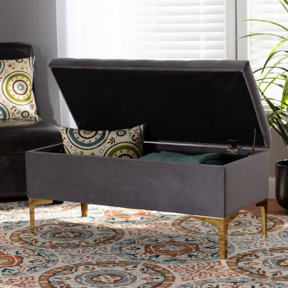 Baxton Studio - Valere Storage Ottoman in Grey/Gold - WS-H68-GD-Grey Velvet/Gold-Otto view 9