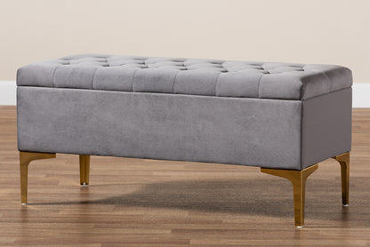 Baxton Studio - Valere Storage Ottoman in Grey/Gold - WS-H68-GD-Grey Velvet/Gold-Otto view 10