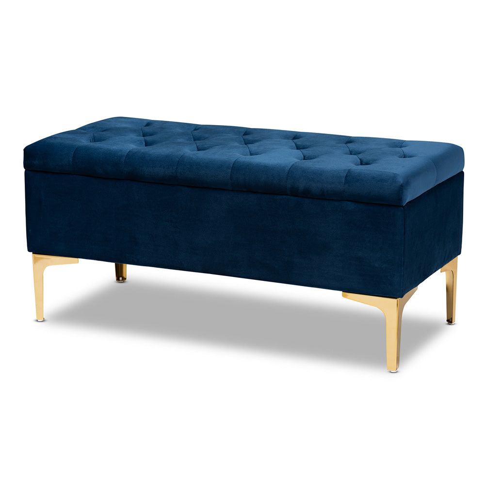 Baxton Studio - Valere Storage Ottoman in Navy Blue/Gold - WS-H68-GD-Navy Blue Velvet/Gold-Otto view 1