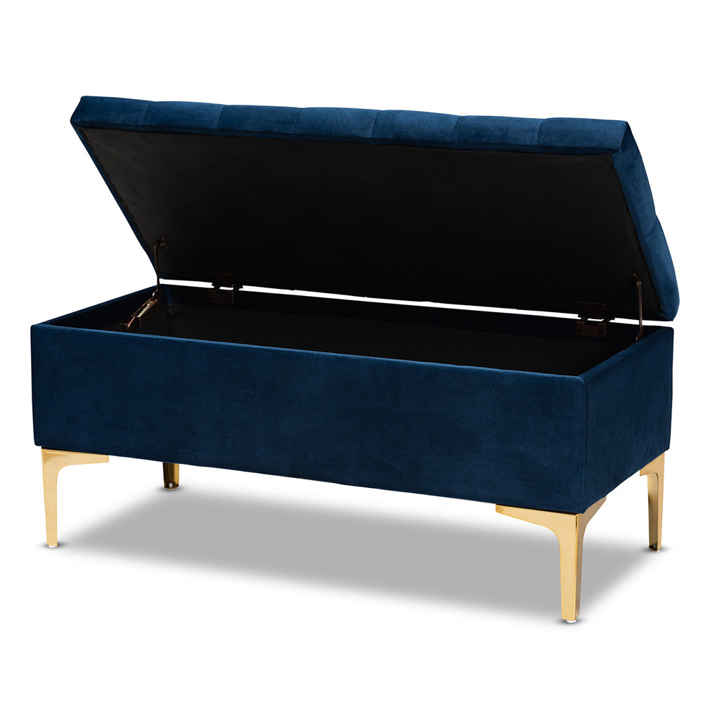 Baxton Studio - Valere Storage Ottoman in Navy Blue/Gold - WS-H68-GD-Navy Blue Velvet/Gold-Otto view 2