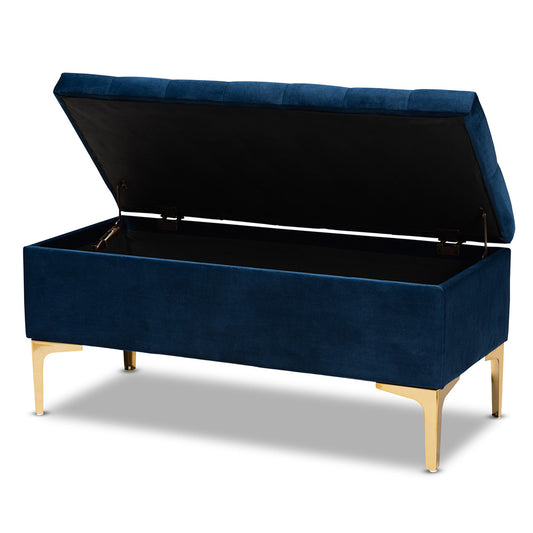 Baxton Studio - Valere Storage Ottoman in Navy Blue/Gold - WS-H68-GD-Navy Blue Velvet/Gold-Otto view 2