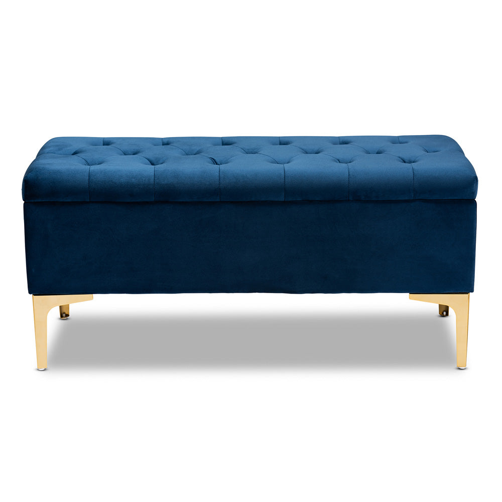 Baxton Studio - Valere Storage Ottoman in Navy Blue/Gold - WS-H68-GD-Navy Blue Velvet/Gold-Otto view 3