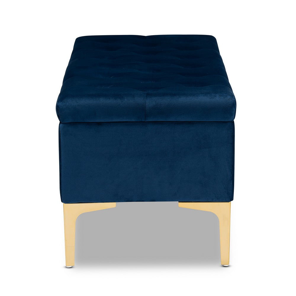 Baxton Studio - Valere Storage Ottoman in Navy Blue/Gold - WS-H68-GD-Navy Blue Velvet/Gold-Otto view 4
