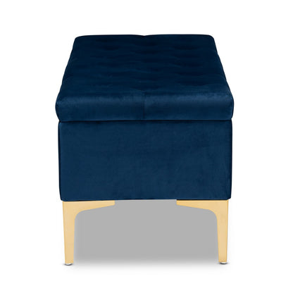 Baxton Studio - Valere Storage Ottoman in Navy Blue/Gold - WS-H68-GD-Navy Blue Velvet/Gold-Otto view 4