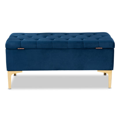 Baxton Studio - Valere Storage Ottoman in Navy Blue/Gold - WS-H68-GD-Navy Blue Velvet/Gold-Otto view 5