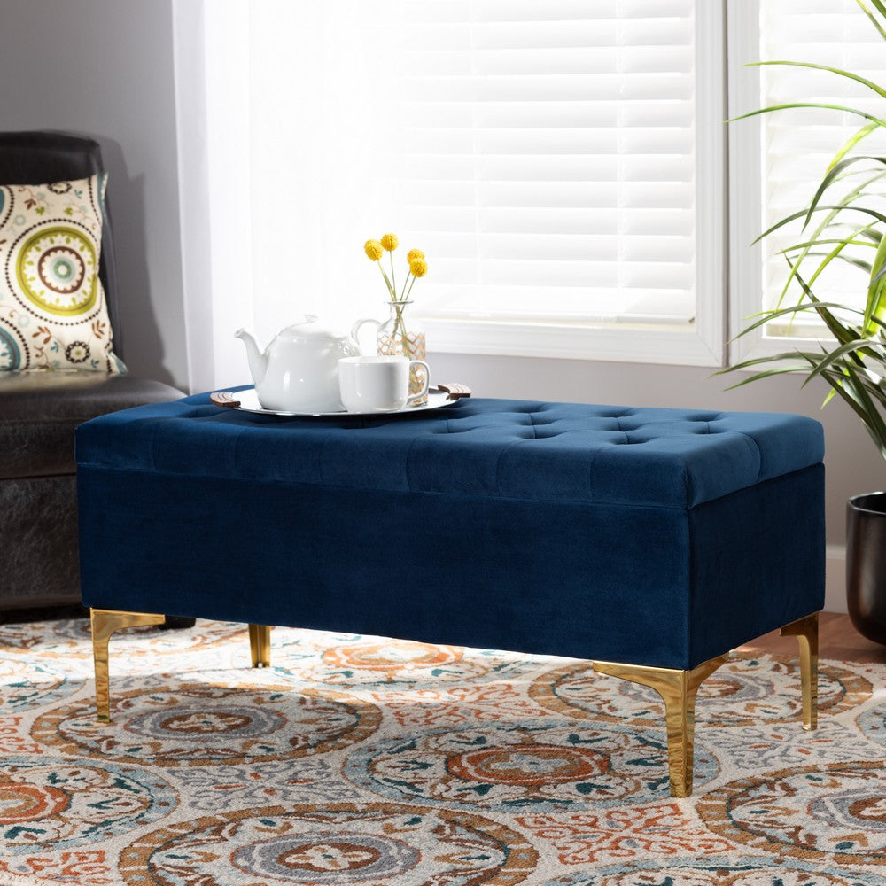 Baxton Studio - Valere Storage Ottoman in Navy Blue/Gold - WS-H68-GD-Navy Blue Velvet/Gold-Otto view 8