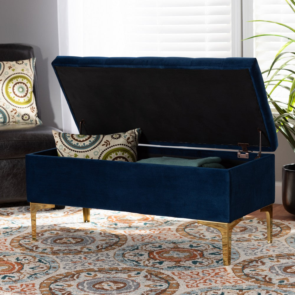 Baxton Studio - Valere Storage Ottoman in Navy Blue/Gold - WS-H68-GD-Navy Blue Velvet/Gold-Otto view 9