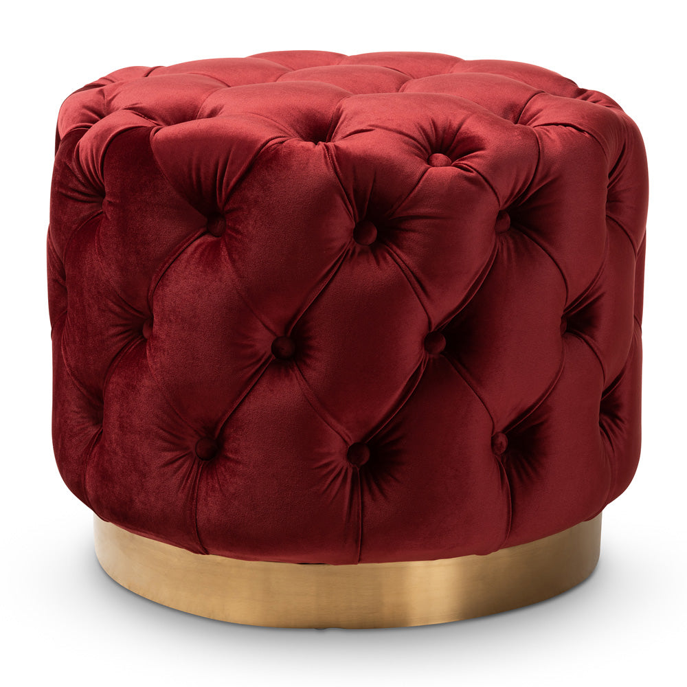 Baxton Studio - Valeria Ottoman in Burgundy/Gold - TSFOT030-Burgundy/Gold-Otto view 1