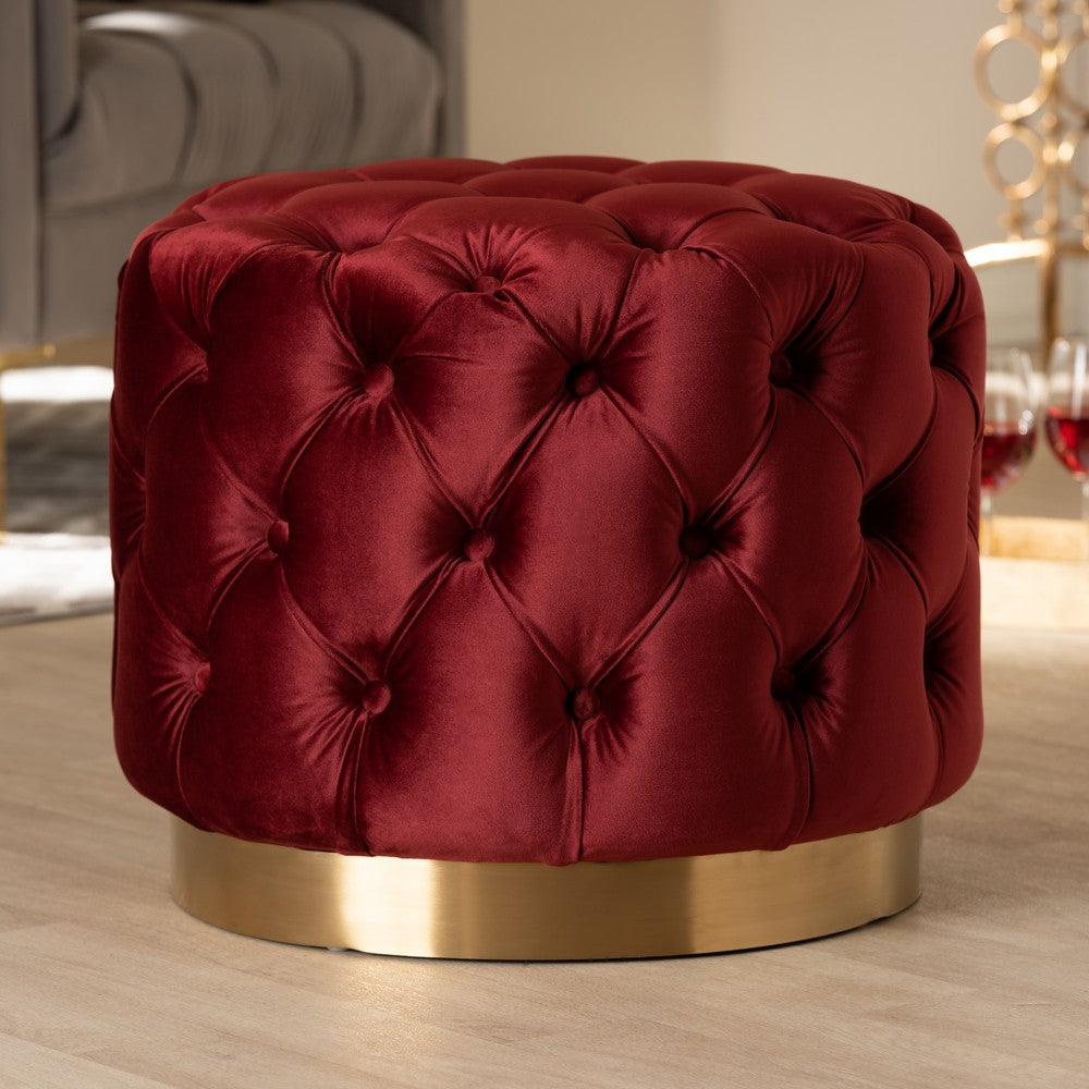 Baxton Studio - Valeria Ottoman in Burgundy/Gold - TSFOT030-Burgundy/Gold-Otto view 3