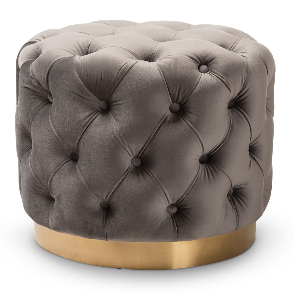 Baxton Studio - Valeria Ottoman in Gray/Gold - TSFOT030-Slate Grey/Gold-Otto view 1
