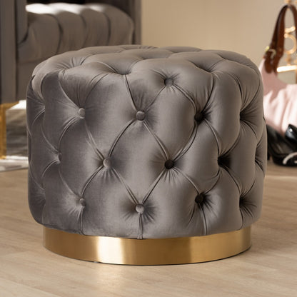 Baxton Studio - Valeria Ottoman in Gray/Gold - TSFOT030-Slate Grey/Gold-Otto view 3