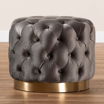 Baxton Studio - Valeria Ottoman in Gray/Gold - TSFOT030-Slate Grey/Gold-Otto view 4