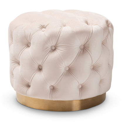 Baxton Studio - Valeria Ottoman in Light Beige/Gold - TSFOT030-Light Beige/Gold-Otto view 1