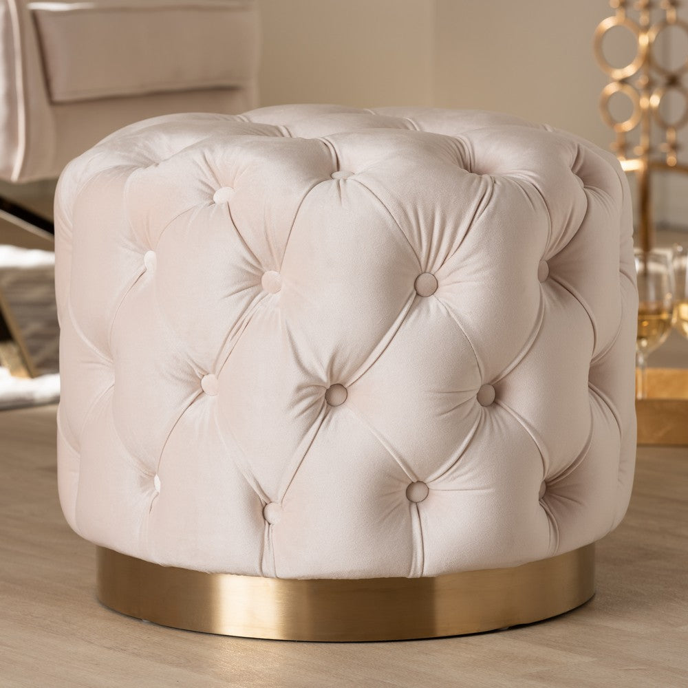 Baxton Studio - Valeria Ottoman in Light Beige/Gold - TSFOT030-Light Beige/Gold-Otto view 3