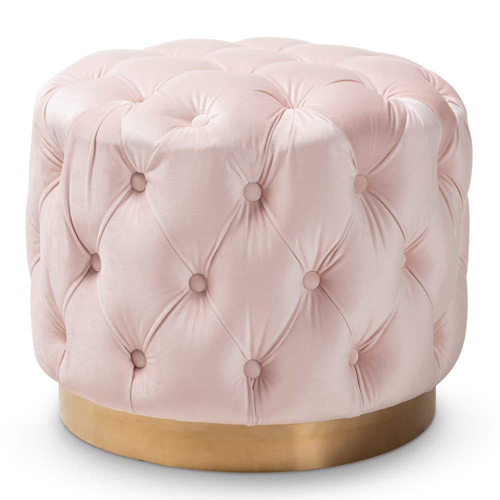 Baxton Studio - Valeria Ottoman in Light Pink/Gold - TSFOT030-Light Pink/Gold-Otto view 1