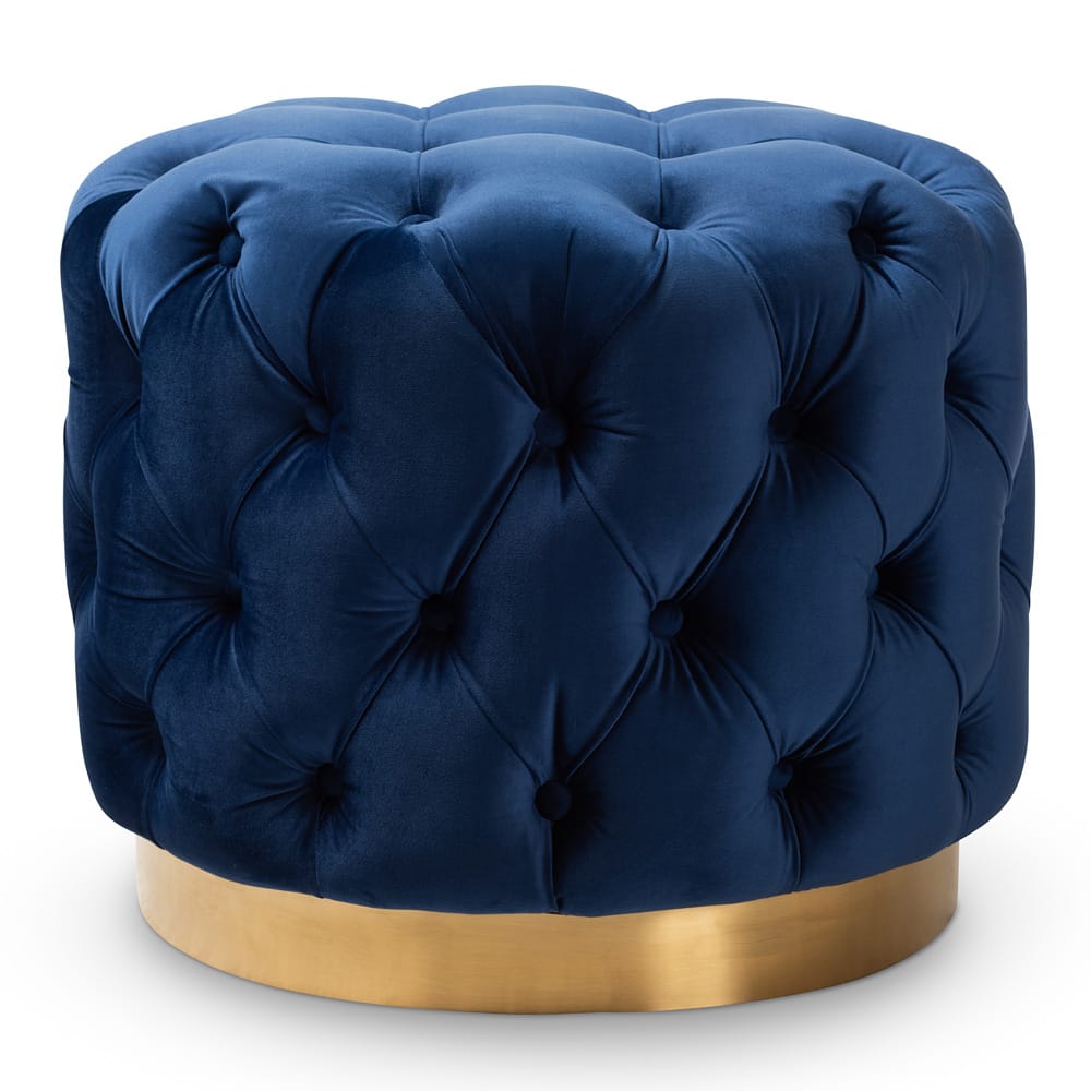 Baxton Studio - Valeria Ottoman in Royal Blue/Gold - TSFOT030-Dark Royal Blue/Gold-Otto view 1