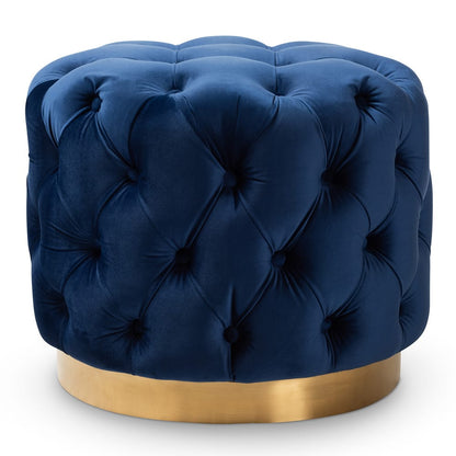 Baxton Studio - Valeria Ottoman in Royal Blue/Gold - TSFOT030-Dark Royal Blue/Gold-Otto view 1