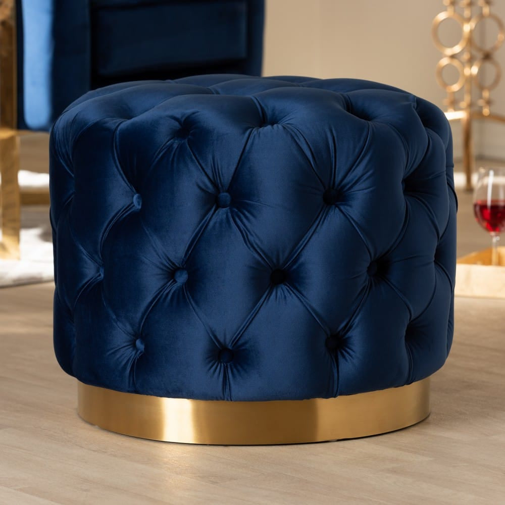 Baxton Studio - Valeria Ottoman in Royal Blue/Gold - TSFOT030-Dark Royal Blue/Gold-Otto view 3