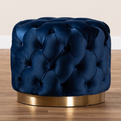 Baxton Studio - Valeria Ottoman in Royal Blue/Gold - TSFOT030-Dark Royal Blue/Gold-Otto view 4