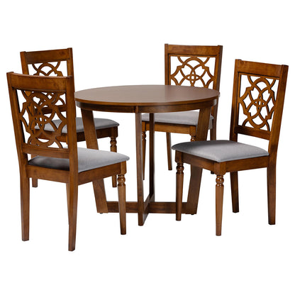 Baxton Studio - Valerie Dining Set in Grey/Walnut Brown - Ferne-Grey/Walnut-5PC Dining Set view 1