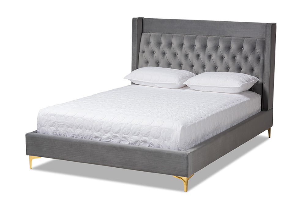 Baxton Studio - Valery Queen Size Bed - BBT6740-Dark Grey-Queen view 1