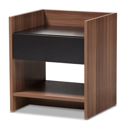 Baxton Studio - Vanda Nightstand in Black/"Walnut" Brown - VDNT0014-Walnut/Black-NS view 1