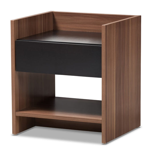 Baxton Studio - Vanda Nightstand in Black/"Walnut" Brown - VDNT0014-Walnut/Black-NS view 1