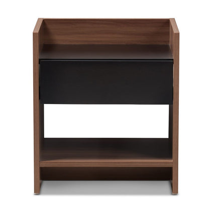 Baxton Studio - Vanda Nightstand in Black/"Walnut" Brown - VDNT0014-Walnut/Black-NS view 3