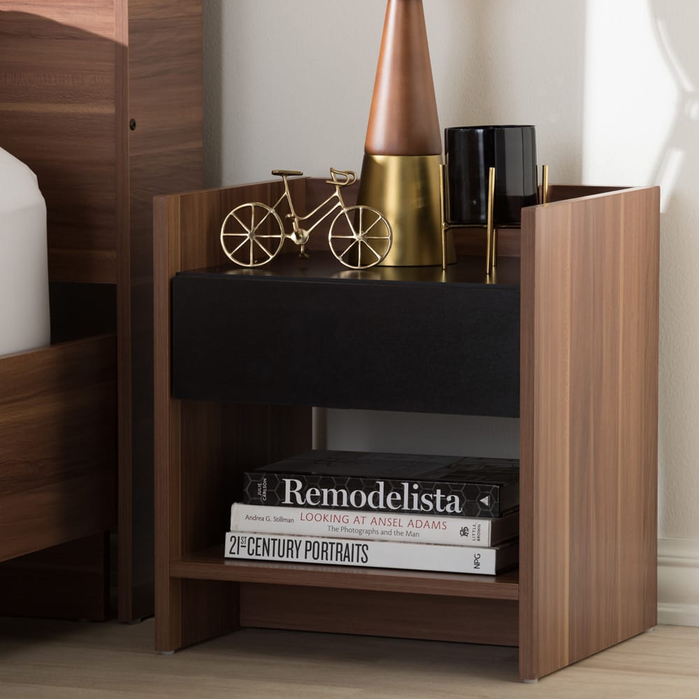 Baxton Studio - Vanda Nightstand in Black/"Walnut" Brown - VDNT0014-Walnut/Black-NS view 5