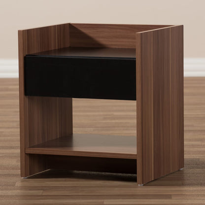 Baxton Studio - Vanda Nightstand in Black/"Walnut" Brown - VDNT0014-Walnut/Black-NS view 6