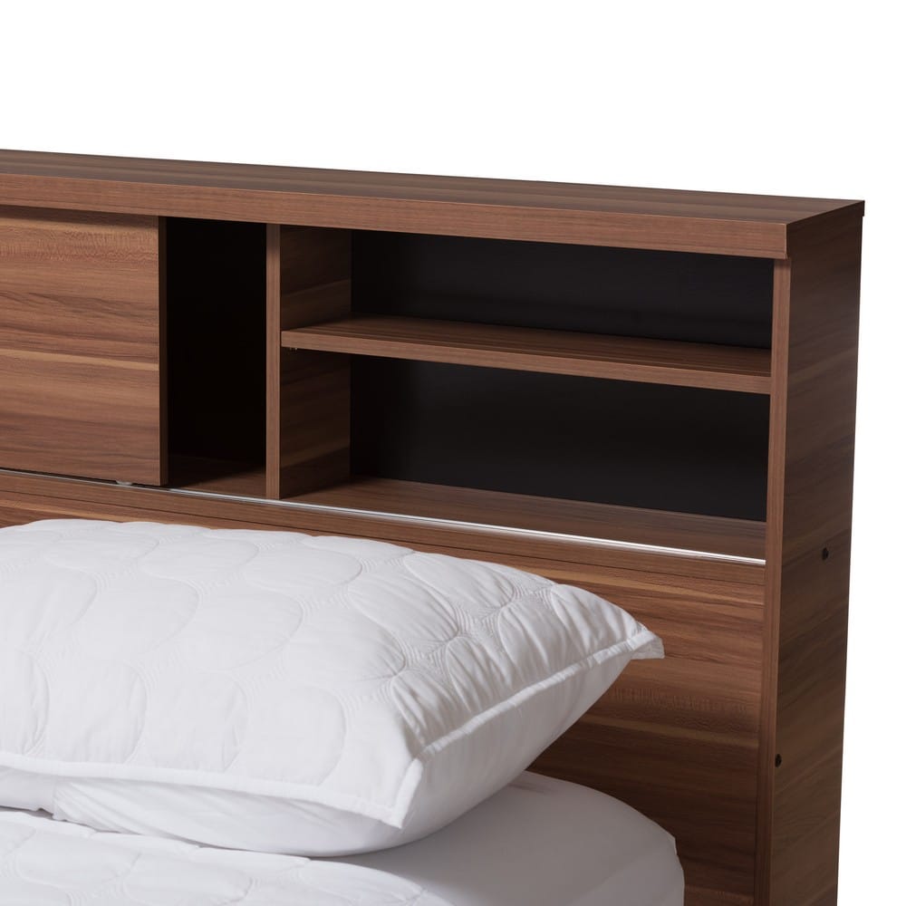 Baxton Studio - Vanda Queen Size Bed in Black/"Walnut" Brown - VDQB001291-Walnut/Black-Queen view 4