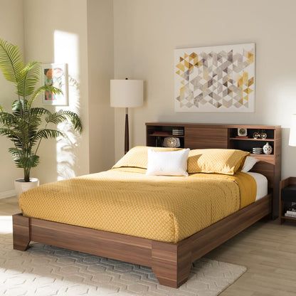 Baxton Studio - Vanda Queen Size Bed in Black/"Walnut" Brown - VDQB001291-Walnut/Black-Queen view 6