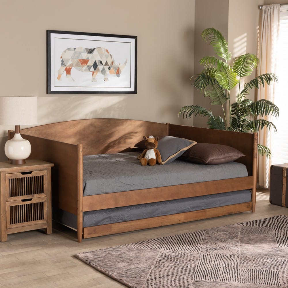 Baxton Studio - Veles Full Size Daybed with Trundle in Ash Walnut - MG0016-Ash Walnut-Full Daybed with Trundle view 8