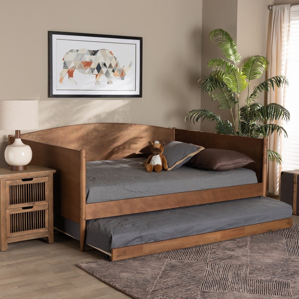 Baxton Studio - Veles Full Size Daybed with Trundle in Ash Walnut - MG0016-Ash Walnut-Full Daybed with Trundle view 9