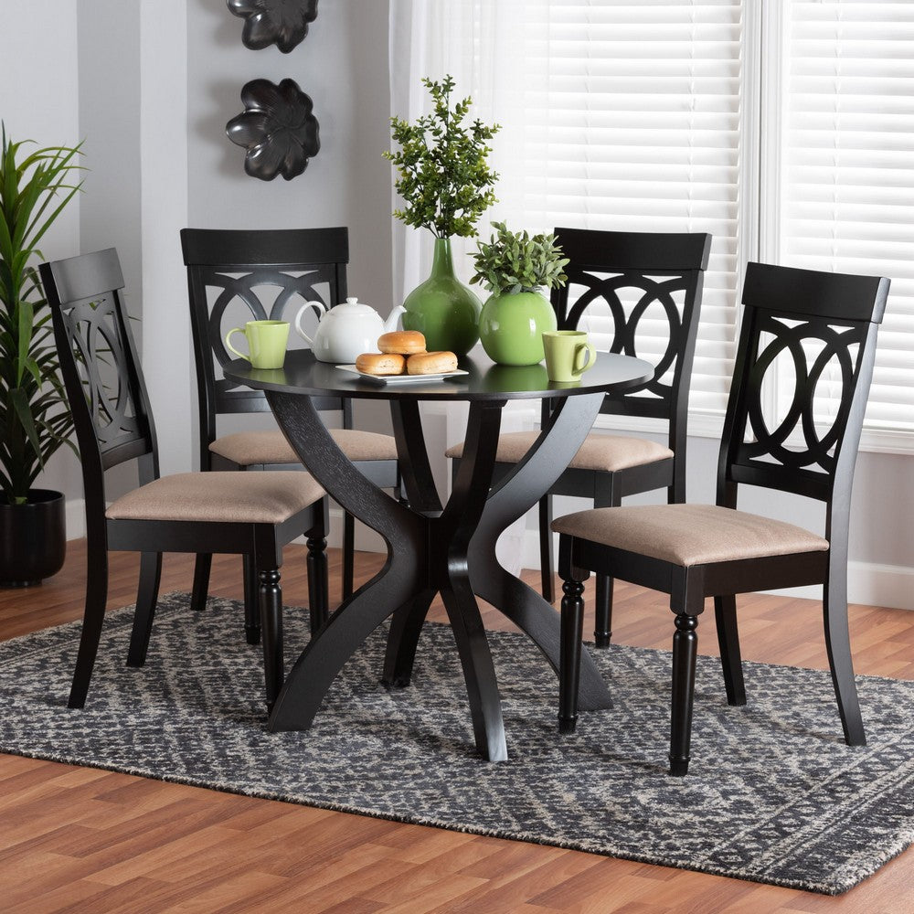 Baxton Studio - Velia Dining Set in Beige/Dark Brown - Velia-Sand/Dark Brown-5PC Dining Set view 8