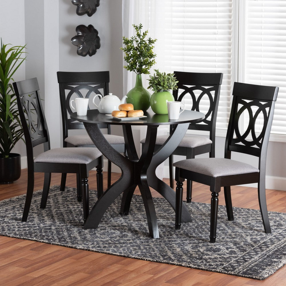 Baxton Studio - Velia Dining Set in Grey/Dark Brown - Velia-Grey/Dark Brown-5PC Dining Set view 8