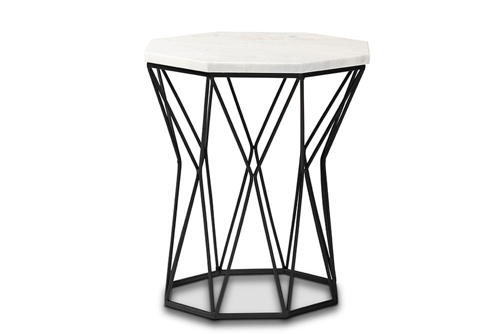 Baxton Studio - Venedict End Table - H01-94139-Metal/Marble Side Table view 2