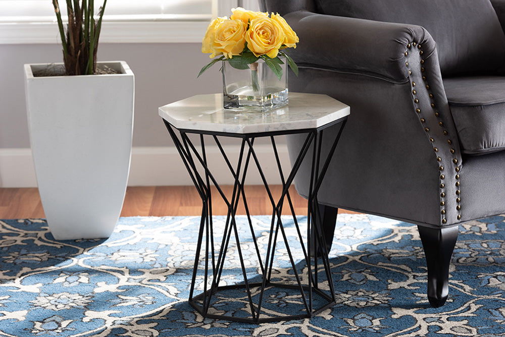 Baxton Studio - Venedict End Table - H01-94139-Metal/Marble Side Table view 5