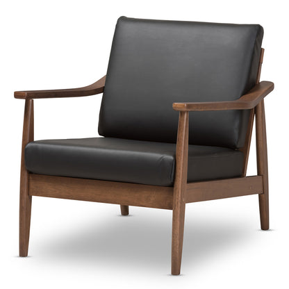Baxton Studio - Venza Accent Chair in Black/"Walnut" Brown - Venza-Black/Walnut Brown-CC view 1
