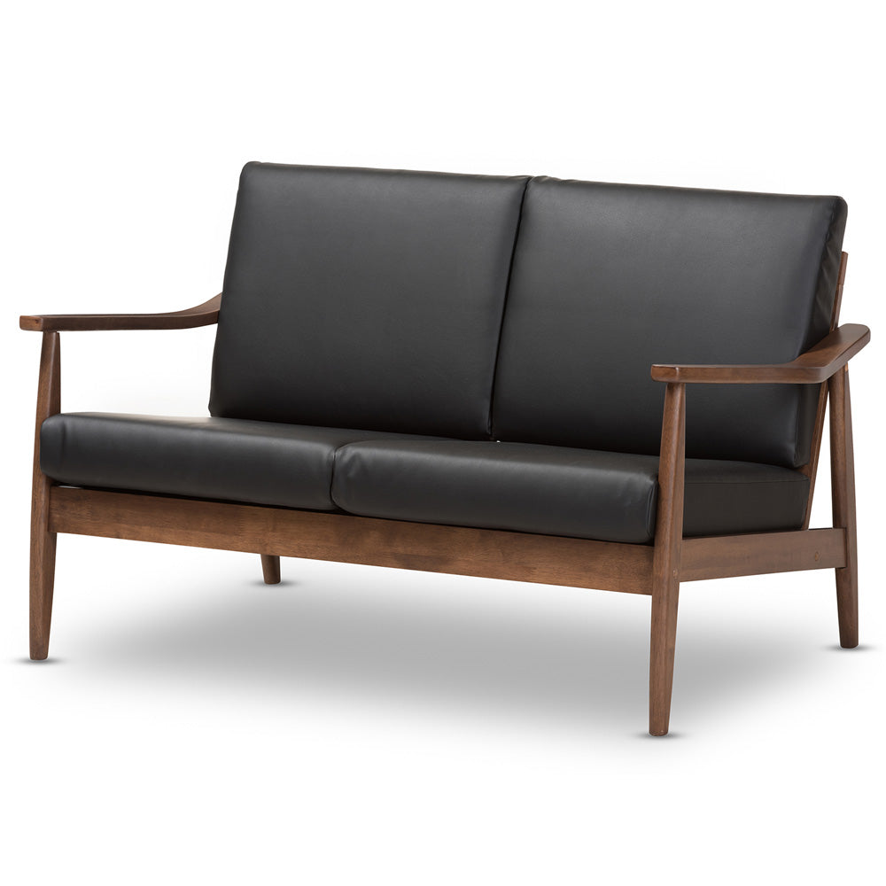 Baxton Studio - Venza Loveseat in Black/"Walnut" Brown - Venza-Black/Walnut Brown-LS view 1