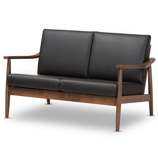 Baxton Studio - Venza Loveseat in Black/"Walnut" Brown - Venza-Black/Walnut Brown-LS view 1